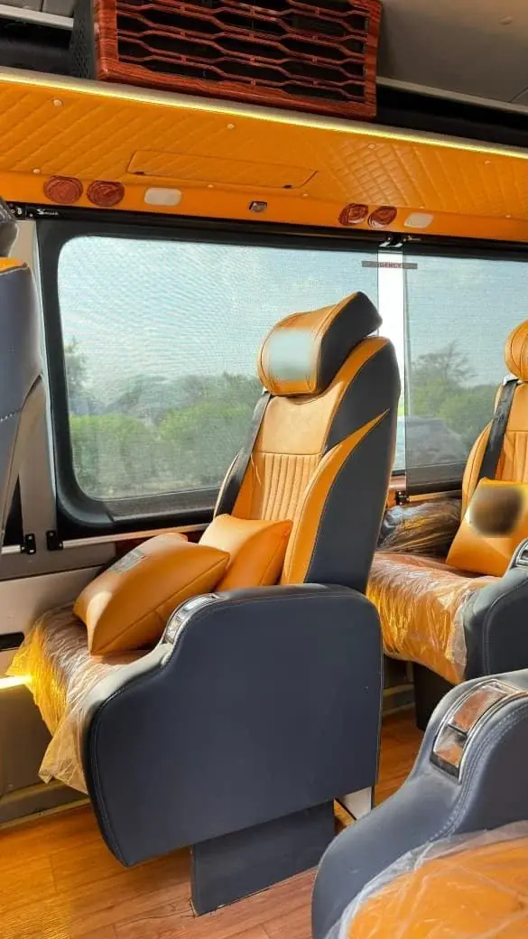 Close-up of a reclining leather seat and headrest in a Force Urbania